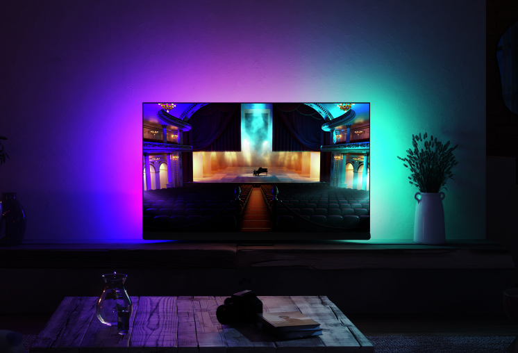 Philips OLED+ 908, A Television with high brightness and ambilight  technology